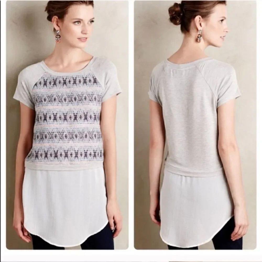 Anthropologie Dolan Printed Skirted Top XS Grey